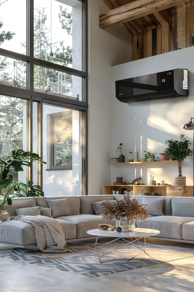 Czarny klimatyzator Rotenso Elis X zamontowany w nowoczesnym mieszkaniu