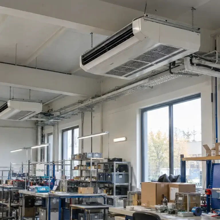 klimatyzacja dla zakładów przemysłowych, wnętrze z klimatyzatorem
